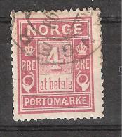 NORGE / Norvège, TAXE / Portomaerke, Yvert N° 2, 4 Ore Lilas Rose, Obl, TB - Usati
