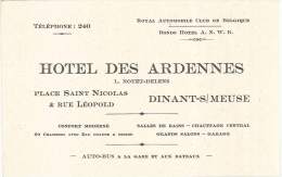 Carte Publicitaire - Dinant Sur Meuse - Hôtel Des Ardennes - Visiting Cards