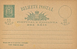 Portugal Angra 1896-99 Postal Stationery Reply-paid Postcard 10/10 Reis King Carlos I Unused - Angra