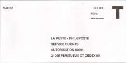Enveloppe T La Poste/phil@poste (validité Permanente) - Cards/T Return Covers