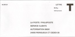 Enveloppe T La Poste/phil@poste (validité Permanente) - Cartes/Enveloppes Réponse T