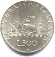 CARAVELLE 500 LIRE 1991 MONETA ARGENTO IN FIOR DI CONIO - 500 Liras