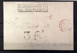 FRONTAL CIRCULADO A VALLBONA DE LES MONGES, BAEZA DE LÉRIDA, PORTEO, MARCA " EL GOBERNADOR DE LA PROVINCIA DE LÉRIDA" - ...-1850 Voorfilatelie