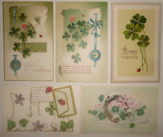 Cpa Lot 5x Litho Relief Illustrateur Kopal Coloprint Voeux Trefles Trefle Toutes Avec Coccinelle 1x Systeme Enveloppe - Collections & Lots