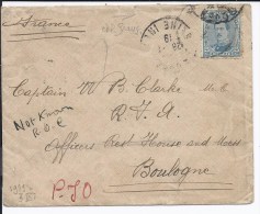 N°141 Obl.française ROVEN 28.I.19 V.Boulogne-"not Known"+div Cachets Au Dos - Lettres & Documents