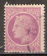 Timbre France Y&T N° 679 (6) Obl.  Type Cérès De Mazelin.  1 F 50. Lilas. Cote 0,15 € - 1945-47 Ceres De Mazelin