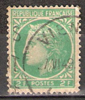 Timbre France Y&T N° 680 (6) Obl.  Type Cérès De Mazelin.  2 F. Vert-jaune. Cote 0,15 € - 1945-47 Cérès Van Mazelin
