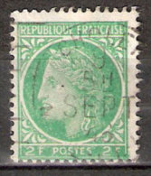 Timbre France Y&T N° 680 (7) Obl.  Type Cérès De Mazelin.  2 F. Vert-jaune. Cote 0,15 € - 1945-47 Ceres Of Mazelin