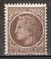 Timbre France Y&T N° 681 (6) Obl.  Type Cérès De Mazelin.  2 F 50. Brun. Cote 0,15 € - 1945-47 Ceres Of Mazelin