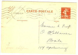 FRANCE - EP CP SEMEUSE CAMEE 90c DATE 021 REPIQUAGE WORMSER A DESTINATION DE L'ANGLETERRE PARIS 11/3/1932 - Cartoline Postali Ristampe (ante 1955)