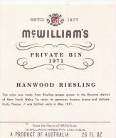 MC WILLIAM'S HANDWOOD RIESLING AUSTRALIA WINE LABEL - Riesling