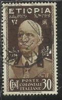 COLONIE ITALIANE ETIOPIA 1936 RE VITTORIO EMANUELE KING CENT. 30 CENTESIMI USATO USED - Ethiopia