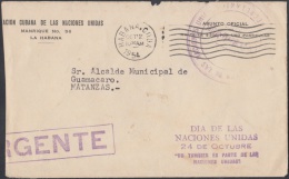 1954-H-19 US. 1954. SOBRE DE CORREO OFICIAL URGENTE. DIA DE LAS NACIONES UNIDAS. NA DAY SPECIAL CANCEL. - Covers & Documents