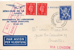 BELGIQUE VOL SPECIAL NAMUR LONDRES 1947 - Storia Postale