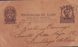 1907-EP-2 CUBA. REPUBLICA. 1907. Ed.72. 1c. 1919. TARJETA ENTERO POSTAL. POSTAL STATIONERY. HAVANA A SANTIAGO DE CUBA. - Voorfilatelie