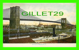 NEW YORKCITY, NY - BROOKLYN BRIDGE - ANIMATED WITH SHIPS, HARTFORD AND MIDDLETOWN DIRECT LINE - UNDIVIDED BACK - - Brooklyn
