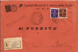 REGNO IMPERIALE AEREA 75 C + 1 L 1944 RACC SIENA X MONSELICE - Storia Postale (Posta Aerea)