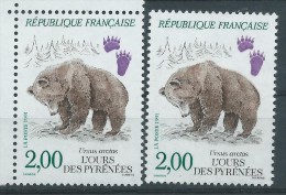 [03] Variété : N° 2721 Ours Des Pyrénées Traces De Pattes Lilas Au Lieu De Violet + Normal  ** - Unused Stamps