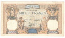 BANCONOTA FRANCIA - MILLE FRANCS, 1000 FRANCS (16-6-1938) MB - 1 000 F 1927-1940 ''Cérès E Mercure''