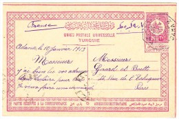 Türkei  Ganzsache Karte 20 Paras 10.1.1913 Adana Nach Paris - Lettres & Documents