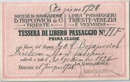 Italie Ticket De Passage 1ère Classe Trieste Venise 1924 - Documentos Históricos