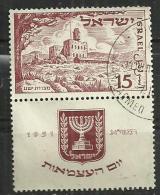 ISRAEL 1951 - ANNIVERSARY OF INDEPENDENCE - WITH TAB - USED OBLITERE GESTEMPELT USADO - Used Stamps (with Tabs)