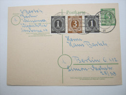 1946 , Ganzsache    Mit Zusatzfrankatur  Aus BERLIN - Berlin & Brandenburg