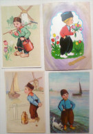 CP Lot 4x Litho Illustrateur W.S.S.B. Coloprint Kruger Folklore ENFANT HOLLANDE Pays-bas Sabot Tulipe Bateau Moulin - Colecciones Y Lotes