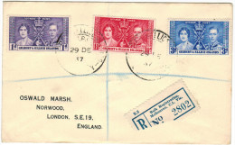 GILBERT & ELLICE ISLANDS - 1937 - Registered Bulk Melbourne - CORONATION - Viaggiata Per London, England - Gilbert- En Ellice-eilanden (...-1979)