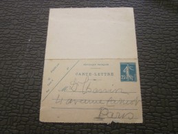 Entier Postaux Timbre Semeuse 25c Bleu Carte Lettre La Bécasse à Arcachon ->Paris - Cartes-lettres