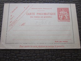 Entier Postaux  Carte Pneumatique Neuf ** Cote 45 €uros  Type Mouchon Trés Bon état Ecriture 45e Au Crayon Effaçabl - Pneumatici