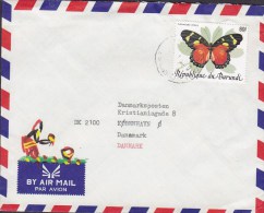 Burundi Airmail Par Avion 1988 Cover Brief To Denmark Overprinted 80 Fr. On 35 Fr. Schmetterling Butterfly Papillon - Other & Unclassified