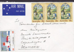 Australia Airmail Par Avion Label Cover 3-Stripe Christmas Stamps (1989) & DKU Vignette "Australien" Labl - Storia Postale