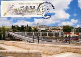 FRANCE (2014). Carte Maximum Card ATM - Vignette LISA - Timbres Passion - Poitiers 2014 (TGV, Colombe, Coeur) - 2010-... Viñetas De Franqueo Illustradas