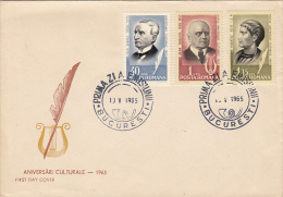 11528- ANNIVERSARIES, I. BANU, J. SIBELUIS, HORACE, COVER FDC, 1965, ROMANIA - FDC