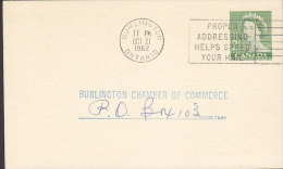 Canada Postal Stationery Ganzsache Entier 2 C. Elizabeth II. BURLINGTON Ontario 1962 To CHAMBER OF COMMERCE (2 Scans) - 1953-.... Reign Of Elizabeth II