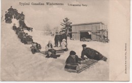 TYPICAL CANADIAN WINTERSCENE  TOBOGGANING PARTY - Modern Cards