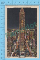 US New York NY ( Rockefeller Center Building At Night,  CPSM Linen Postcard ) Recto/Verso - Manhattan