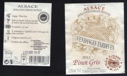 Lot De 2 étiquettes Vin Wine Vinho Alsace Pinot Gris Vendanges Tardives - Rosé (Schillerwein)