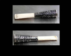 Ancien Porte -cigarette Fume-cigarette Colonial De L'Indochine / Old Silver And Ivory Cigarette-holder From French Indoc - Fuma Cigarrillos