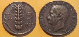 5 Cent - Spiga 1923 - 1900-1946 : Victor Emmanuel III & Umberto II