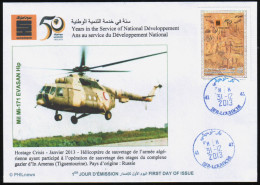 ALGERIE ALGERIA  - FDC - 50th Anniv. Sonatrach  Helicopter Helicoptère Hubschrauber Rescue Sauvetage Secours - Helicopters