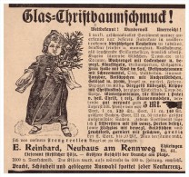 Original Werbung - 1907 - Glas- Christbaumschuck , Weihnachten , E. Reinhard In Neuhauss Am Rennweg , Christbaum !!! - Schmuck Und Dekor