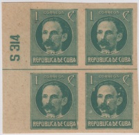 1917.118 CUBA. 1917. Ed.214As. PATRIOTAS. 1926. 1c. JOSE MARTI. NUMERO DE PLANCHA S314. PLATE NUMBER. SIN GOMA. - Ongebruikt