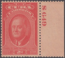 1947.10 CUBA. 1947. Ed.390. SIN GOMA. FRANKLIN DELANO ROOSEVELT. NUMERO DE PLANCHA. PLATE NUMBER. - Unused Stamps