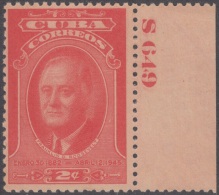 1947.10 CUBA. 1947. Ed.390. SIN GOMA. FRANKLIN DELANO ROOSEVELT. NUMERO DE PLANCHA. PLATE NUMBER. - Ungebraucht