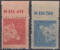 1952.109CUBA. 1952. Ed.19-20. SOBRETASA POSTAL. SIN GOMA. NUMERO DE PLANCHA. PLATE NUMBER. - Unused Stamps