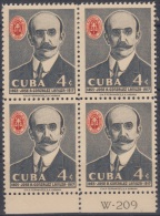 1958.108 CUBA. 1958. Ed.751. 4c. MNH. JOSE GONZALEZ LANUZA. ABOGADOS. LAWYER. BLOCK 4. PLATE NUMBER. NUMERO PLANCHA - Unused Stamps