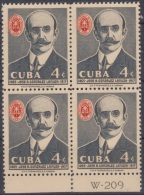 1958.108 CUBA. 1958. Ed.751. 4c. MNH. JOSE GONZALEZ LANUZA. ABOGADOS. LAWYER. BLOCK 4. PLATE NUMBER. NUMERO PLANCHA - Ungebraucht
