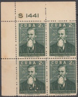 1959.27 CUBA. 1959. Ed.788. GOMA ORIGINAL LIGERAS MANCHAS. SALVADOR CISNEROS. BLOCK 4. PLATE NUMBER. NUMERO PLANCHA. - Unused Stamps